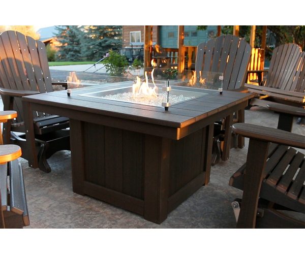 Square Fire Pit with Glass Wind Guard and 2' Glider